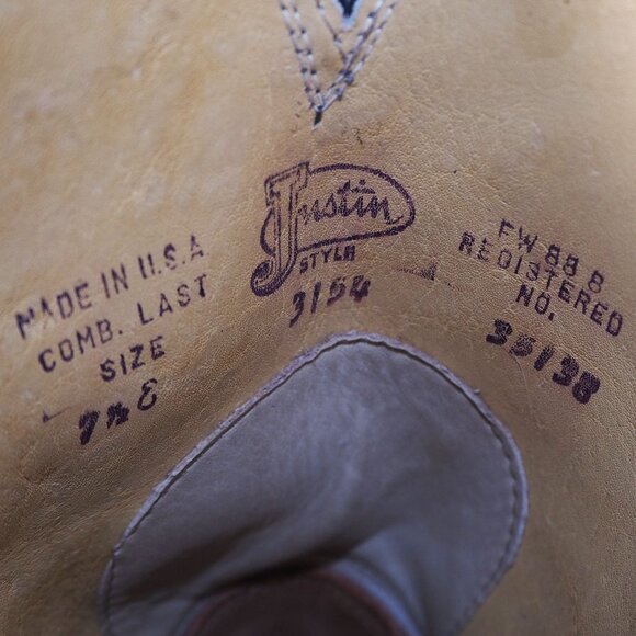 Justin Boots 3154 VTG Leather Cowboy Western Boots Men's 7.5E Black USA Made - Picture 10 of 11